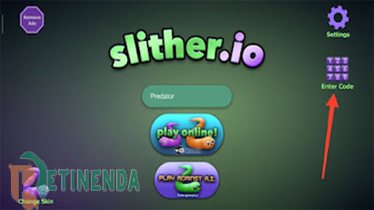 pilih menu enter code slither io